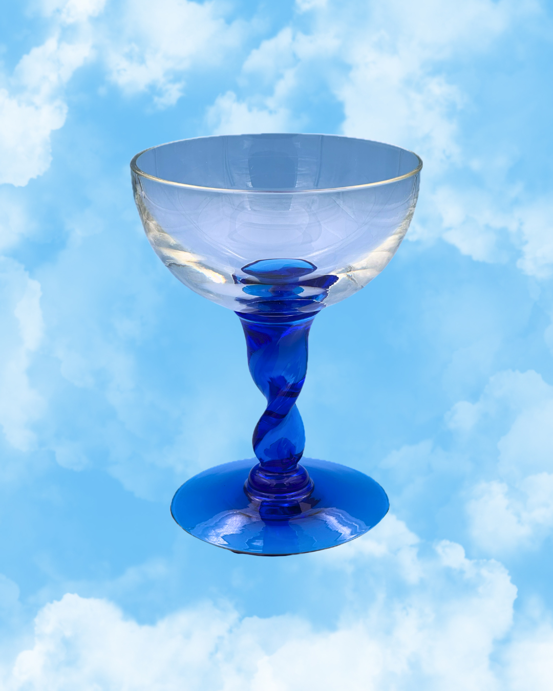 Coupe vintage en verre avec pied torsadé bleu